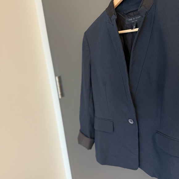 rag & bone GUC leather collar deconstructed tuxedo Navy/black leather - Picture 4 of 14